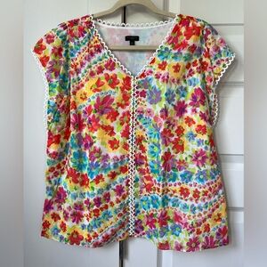 Talbots Petite Floral Embroidered V-Neck Top Size XLP